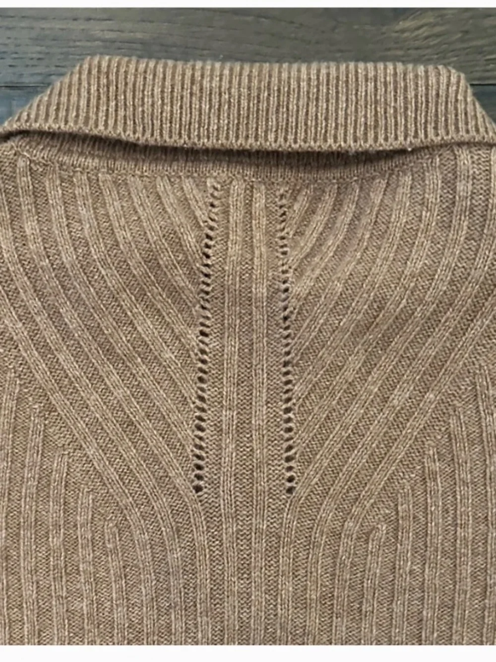 Rag & Bone Maxine Ribbed Polo Sweater Camel Merino Wool Blend M